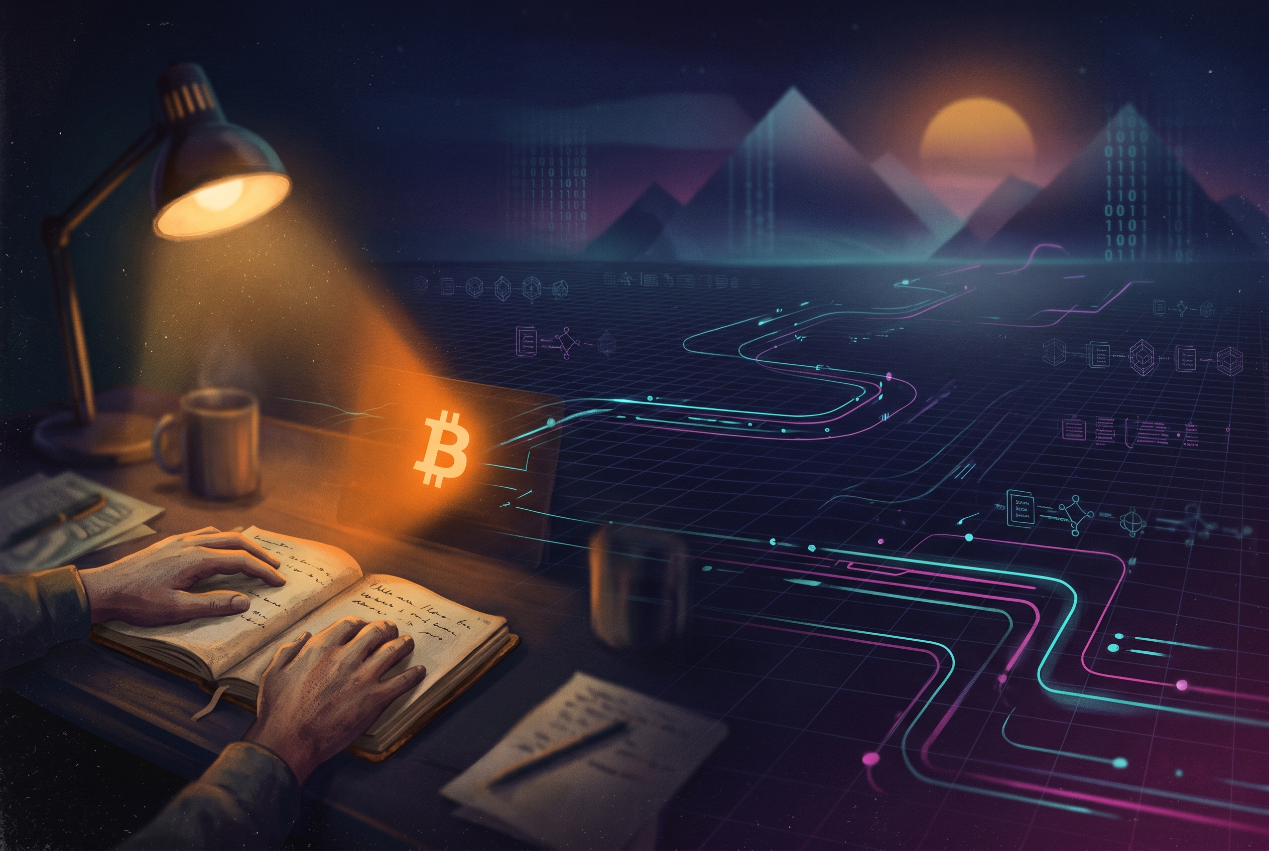 Synthwave cypherpunk Bitcoin sovereignty background for The Sovereignty Shift: How Transitioning to Self-Custody Rewires Your Financial Psychology and Time Preference